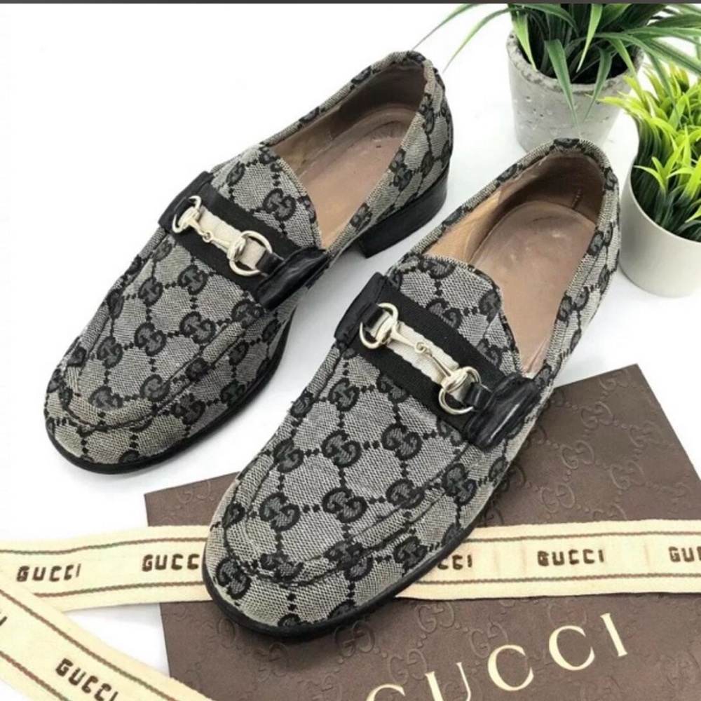 Gucci Gray Monogram Canvas Horsebit Slip-On Loafers